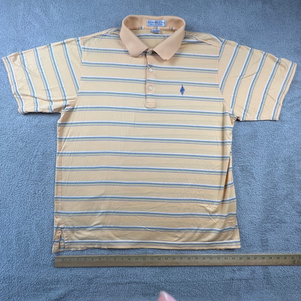 Martin Timeless As The Game Polo Shirt Mens XL Pima Cotton Striped Orange Cactus
